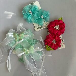 🌺Bundle! Floral Handmade Hair Accessories Set in Pink and Turquoise